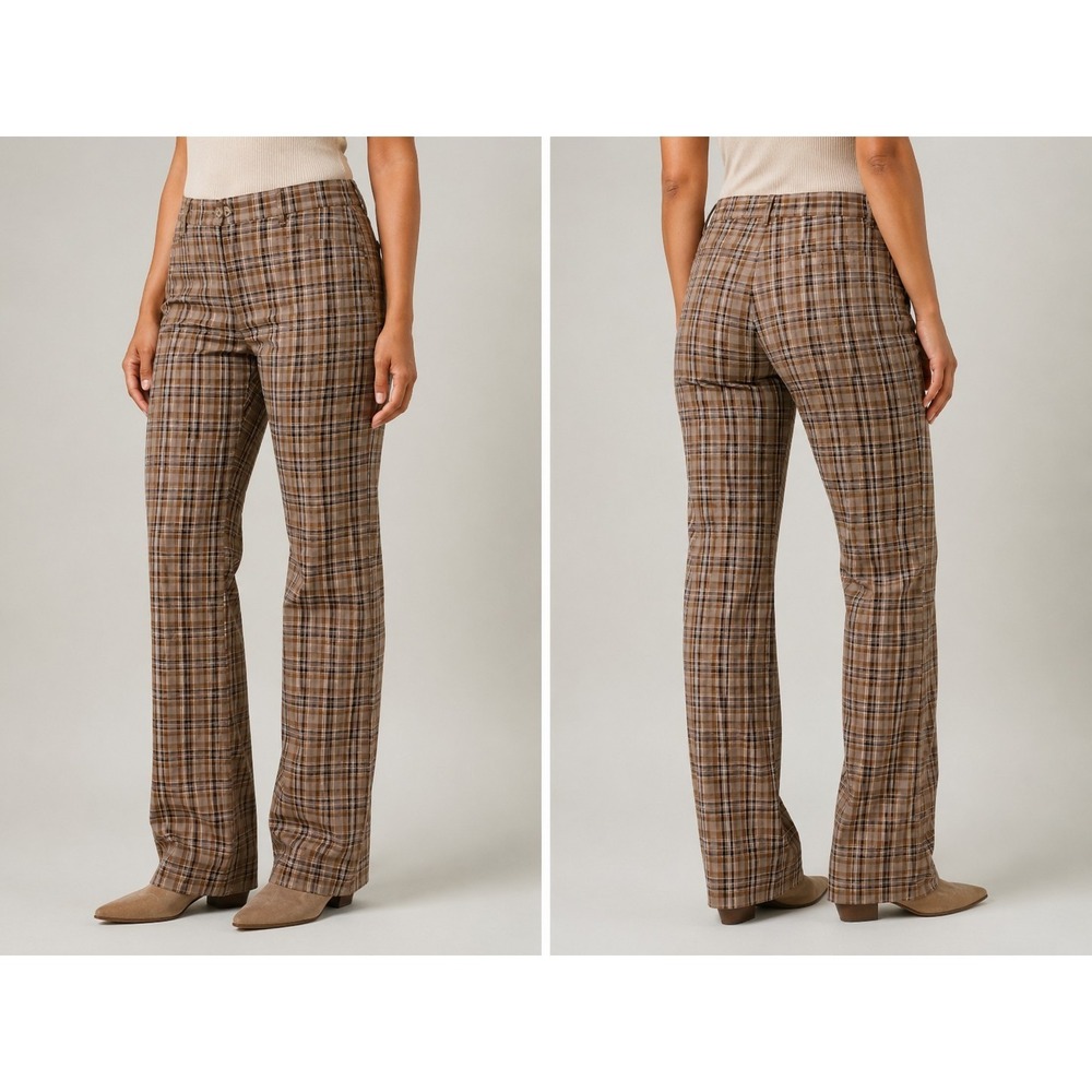 Allegra K Womens Plaid Pants Brown Stretch Straight Leg Sz L Casual Career NWT‎